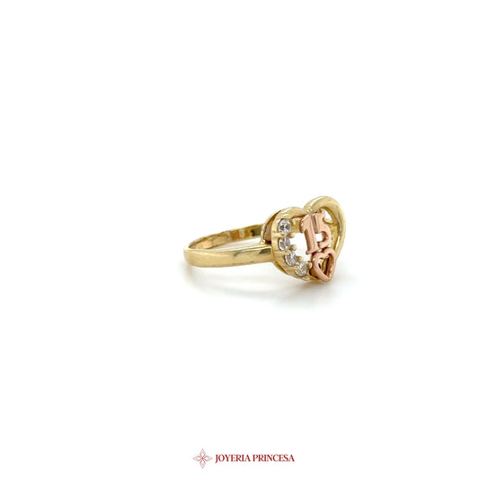 14K Gold Quinceanera Heart Ring with Zirconia Stones
