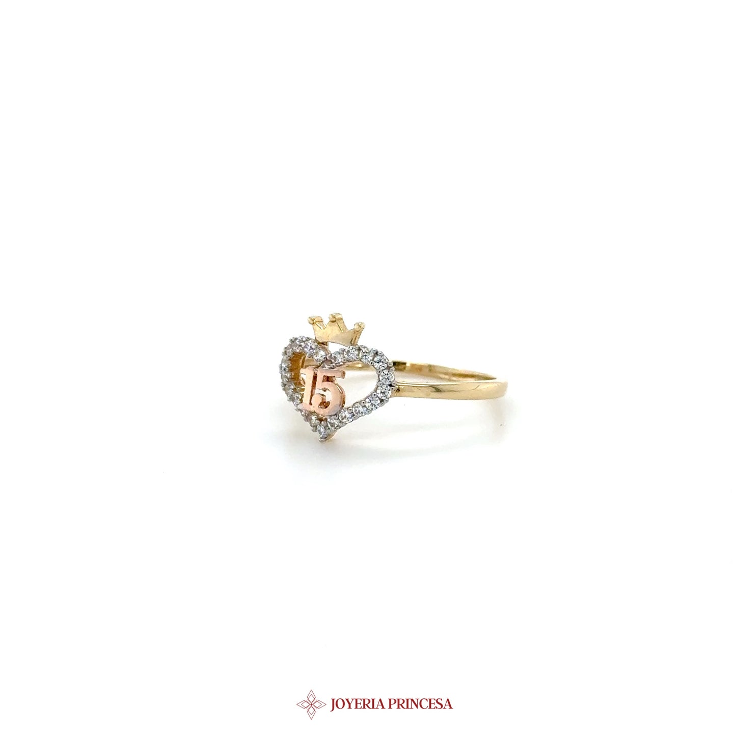 14K Heart Crown Quinceanera Ring with Zirconia Stones