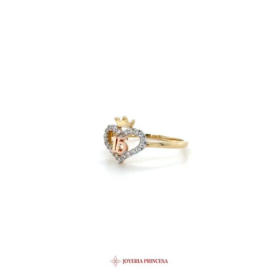 14K Heart Crown Quinceanera Ring with Zirconia Stones