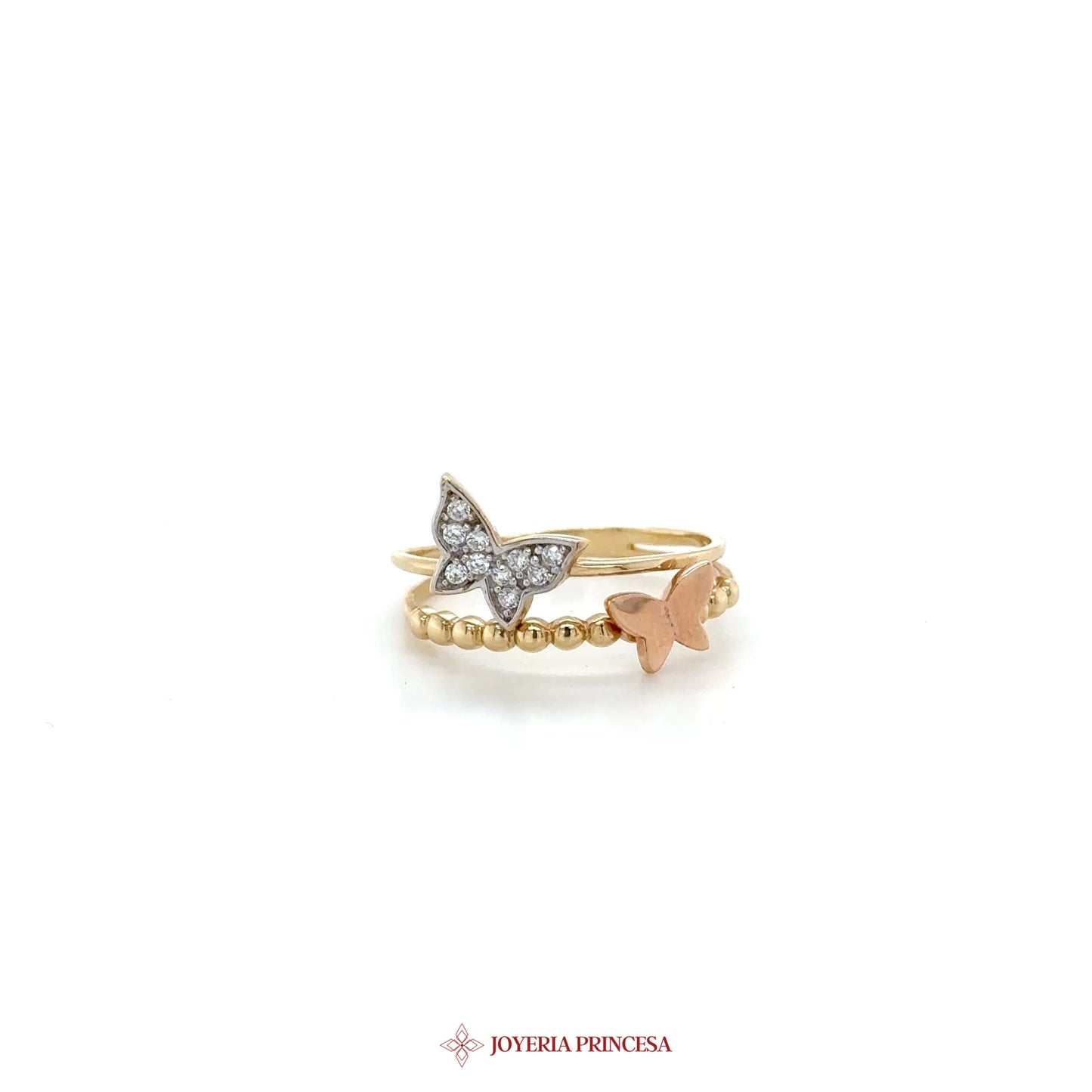 14K Butterfly & Star Stacking Ring with Zirconias