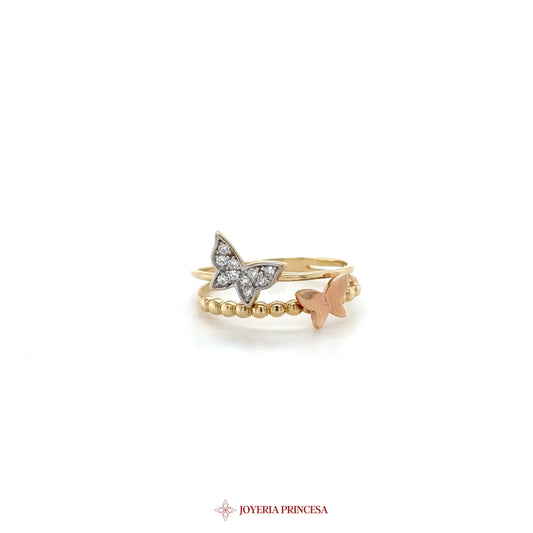 14K Butterfly & Star Stacking Ring with Zirconias
