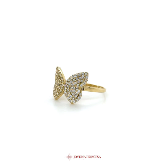 14K Gold Butterfly Ring with Zirconia Stones