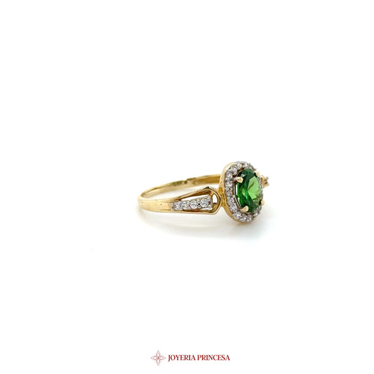 14K Gold Green Zirconia Halo Ring