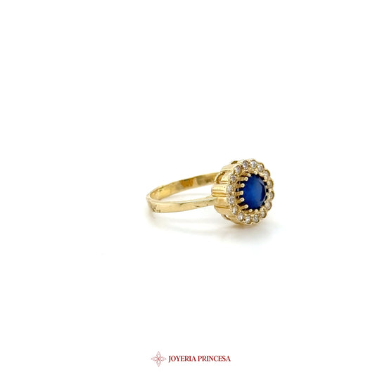 14K Gold Blue Zirconia Halo Ring