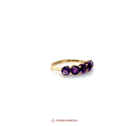 14K Gold Multi-Stone Amethyst & Black Zirconia Ring
