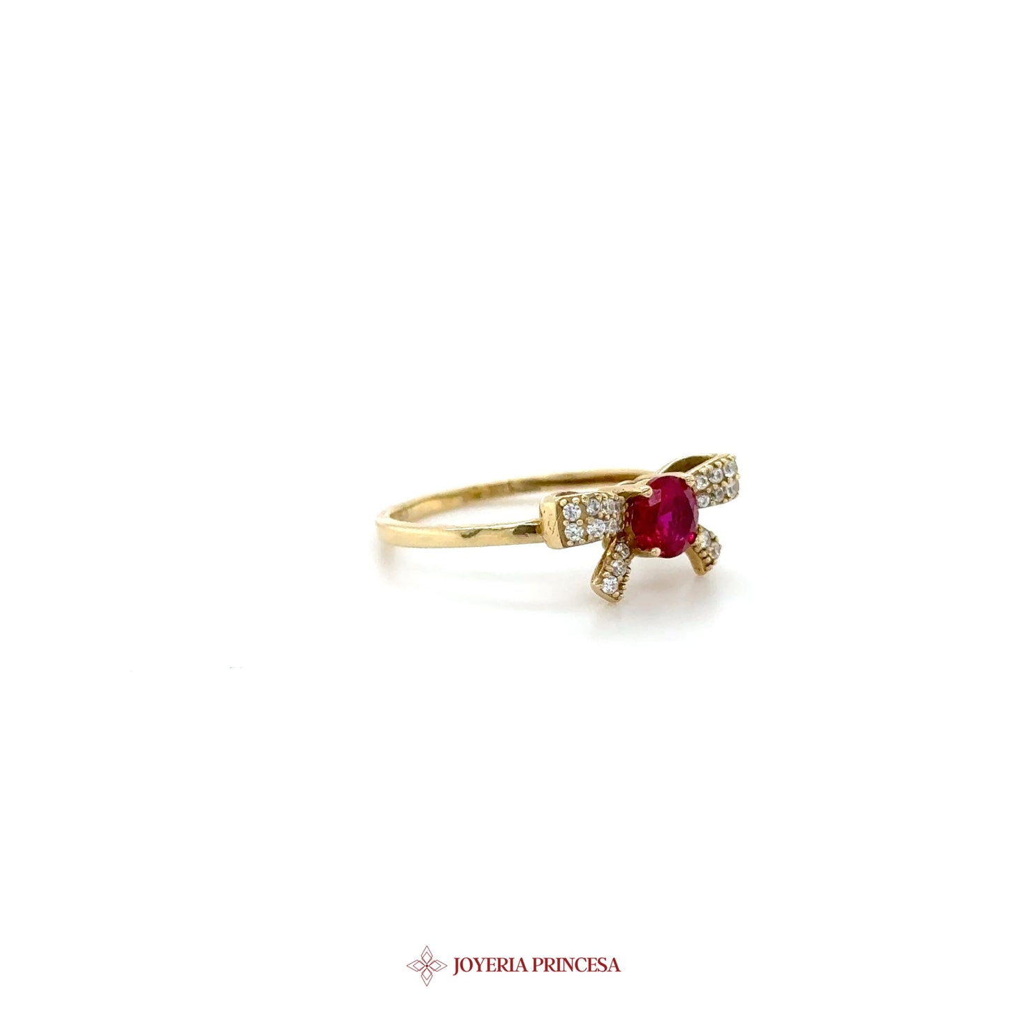 14K Gold Ruby and CZ Bow Ring