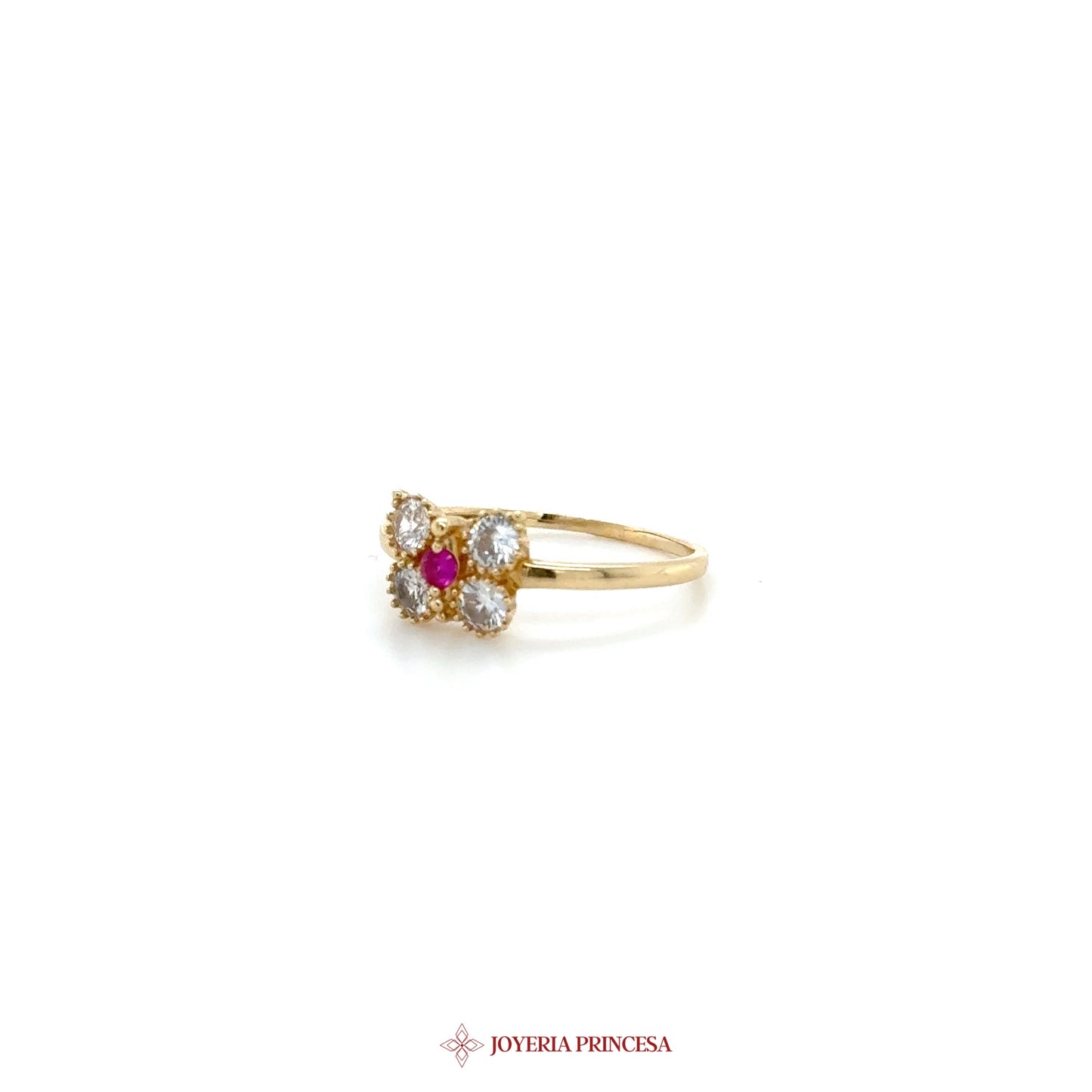 14K Gold Ring with Red and White Zirconias