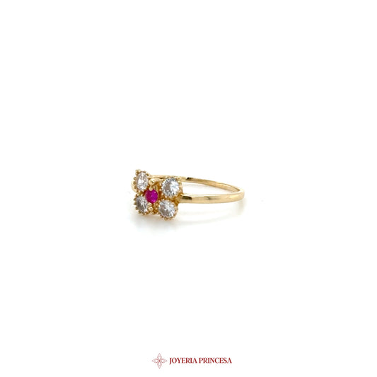 14K Gold Ring with Red and White Zirconias