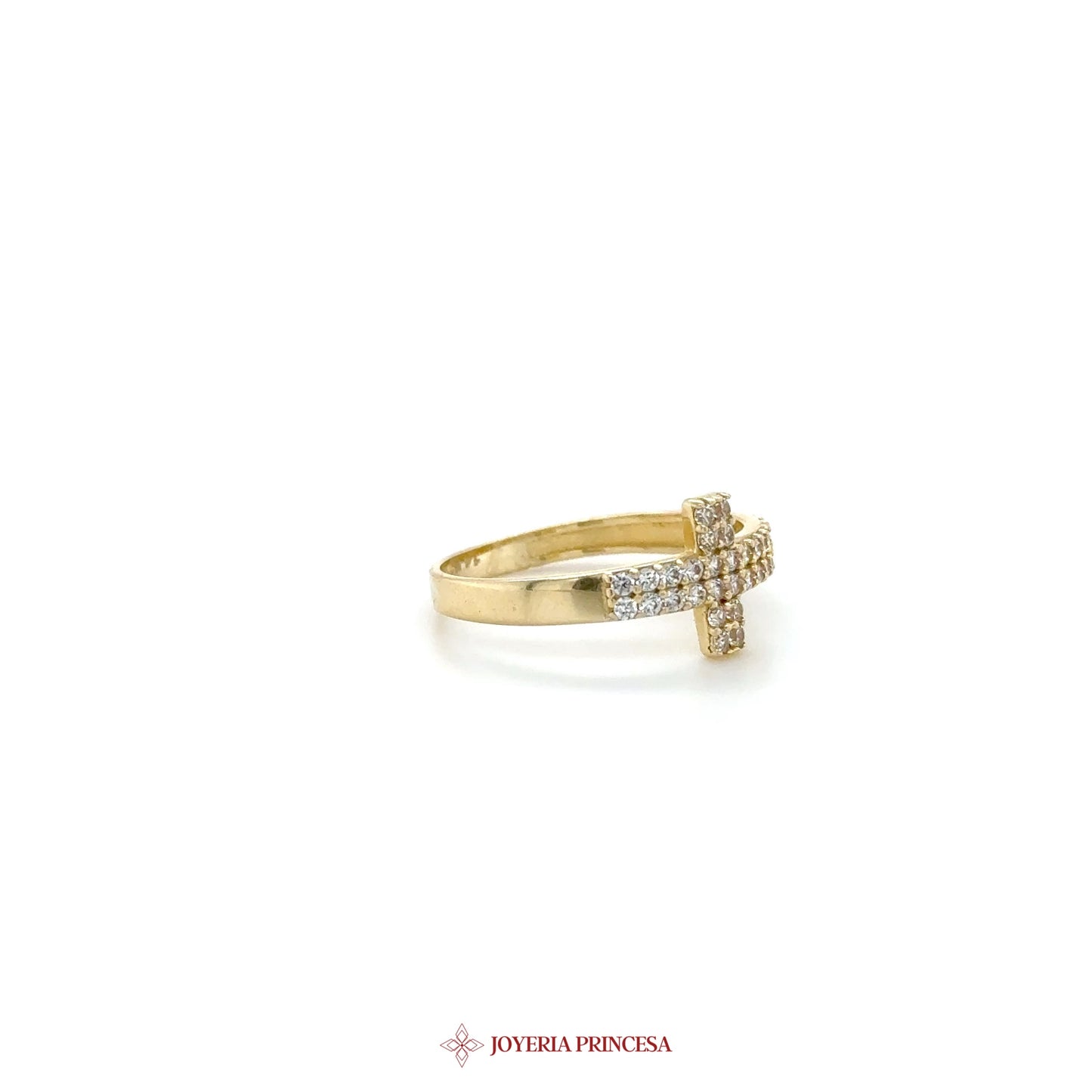 14K Gold Cross Motif Ring with Zirconia Stones