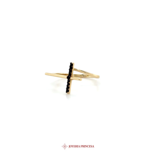 14K Gold Black Zirconia Cross Ring