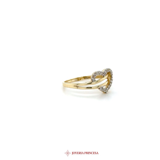 14K Gold Double Heart Ring with Zirconias