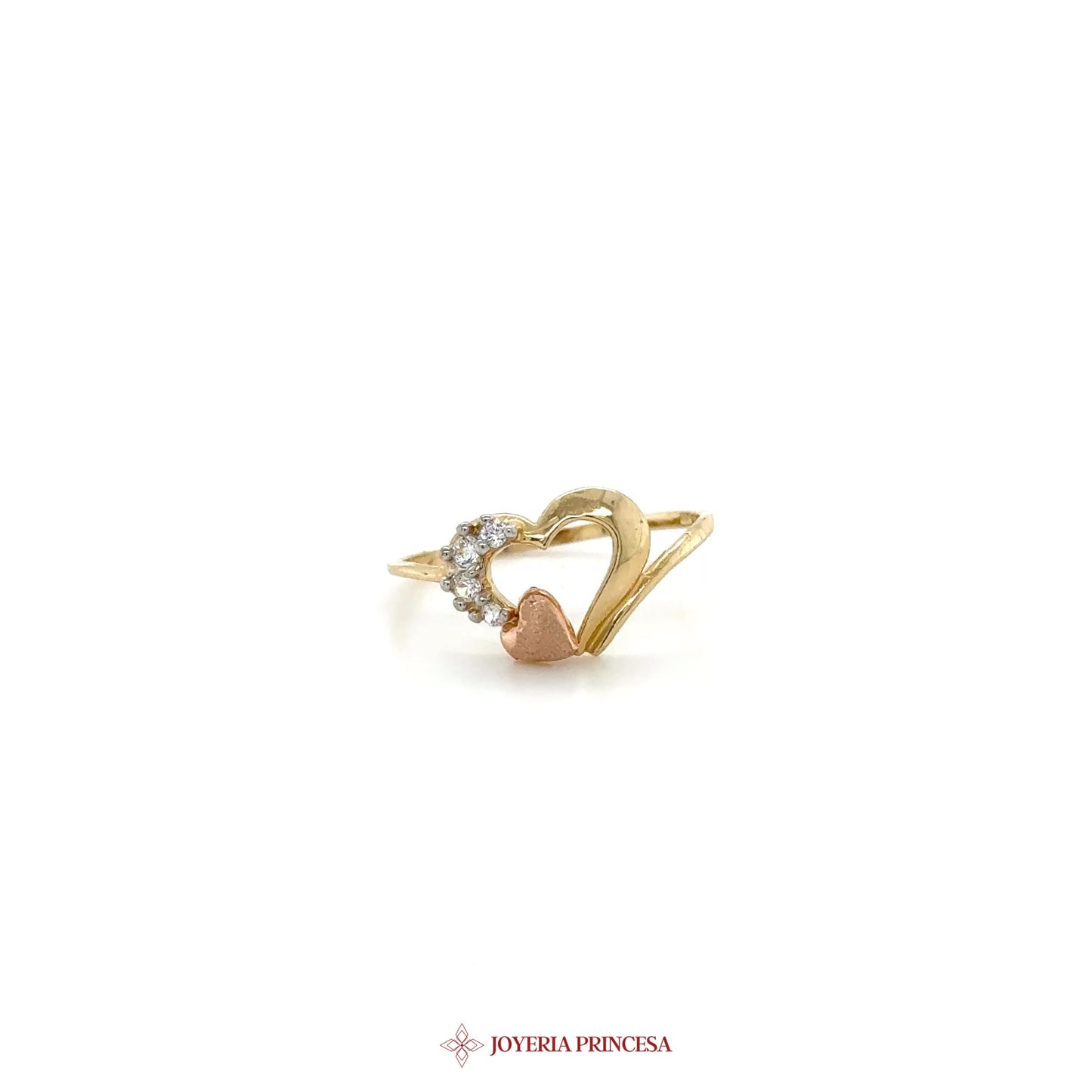 14K Gold Heart Motif Ring with Zirconias