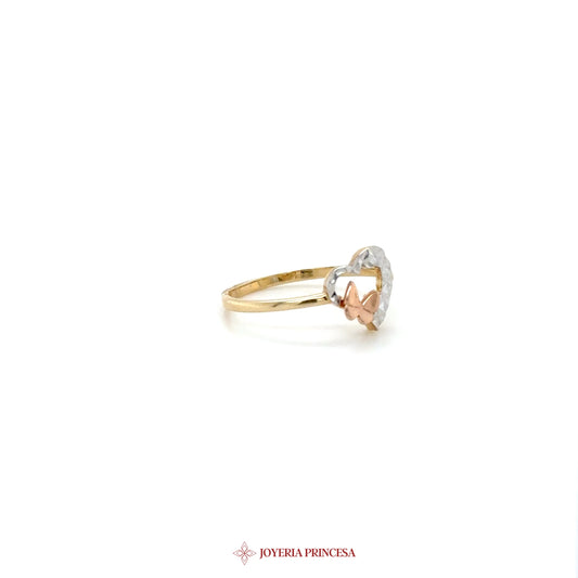 14K Heart-Shaped Two-Tone Ring with Zirconia