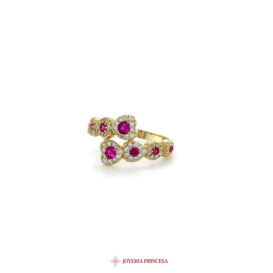 14K Gold Floral Motif Ring with Pink Zirconias