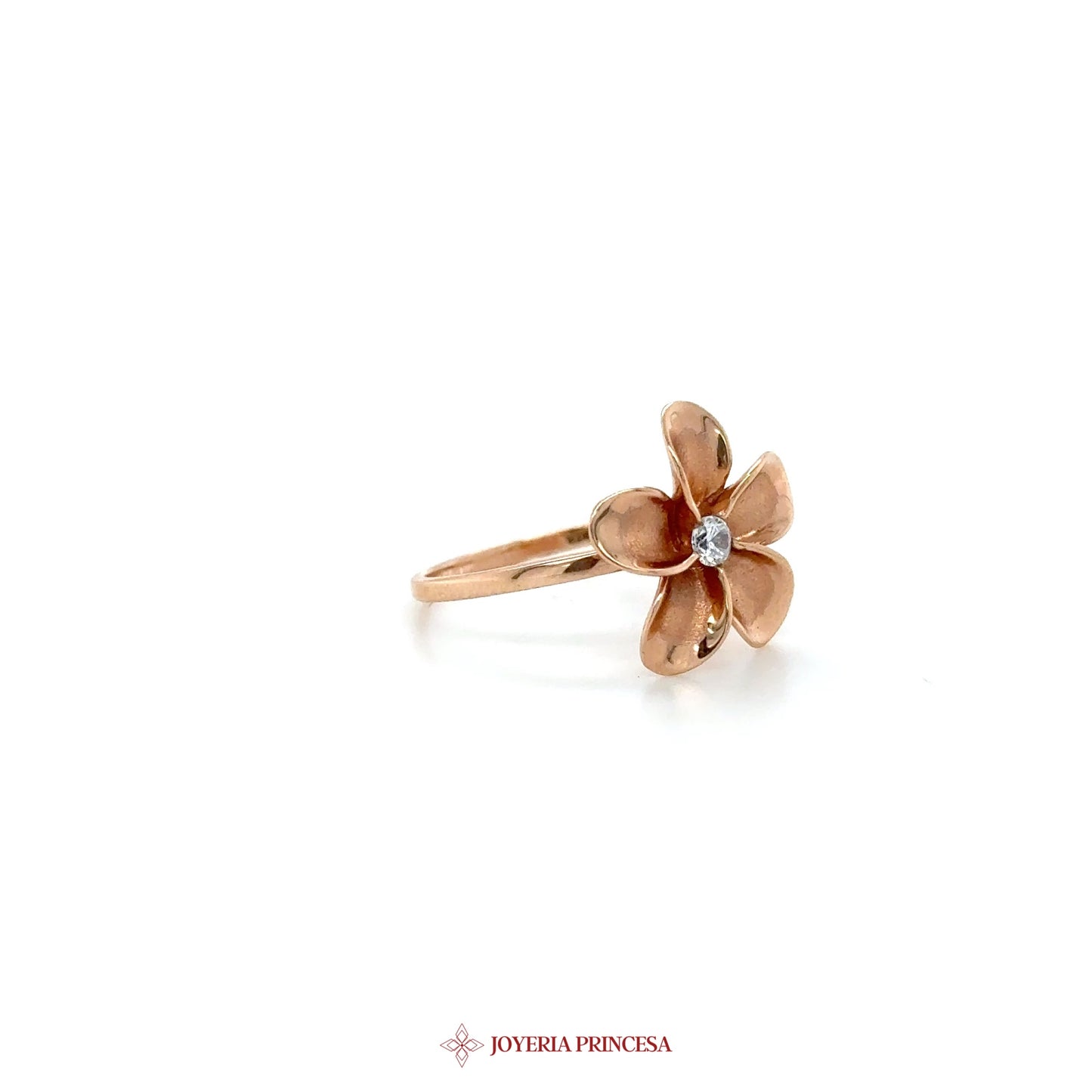 14K Rose Gold Flower Ring with Zirconia Center