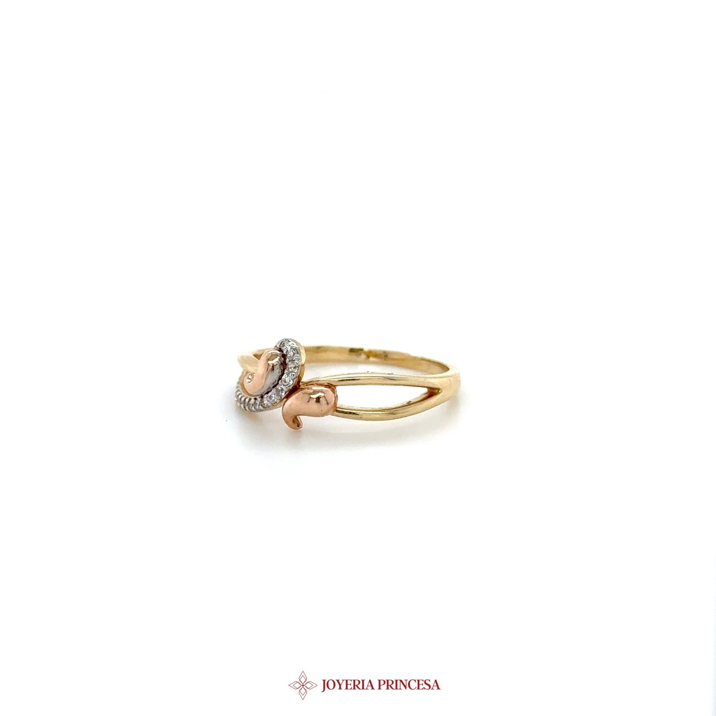 14K Gold & Rose Gold Twist Ring with Zirconia