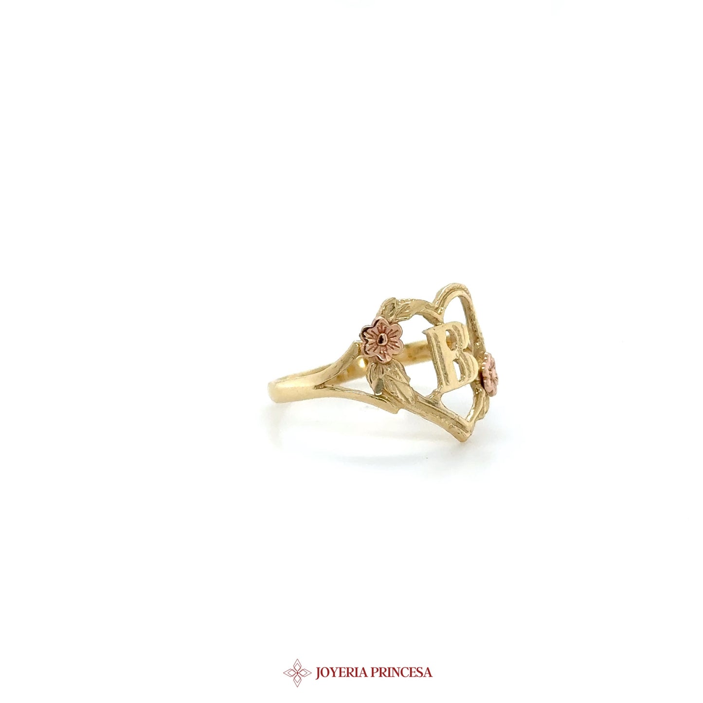 14K Gold Heart-Shaped Initial Ring with Zirconias