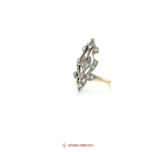14K Gold Artistic Floral Design Ring with Zirconias