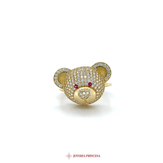 14K Gold Bear Motif Ring with Zirconias