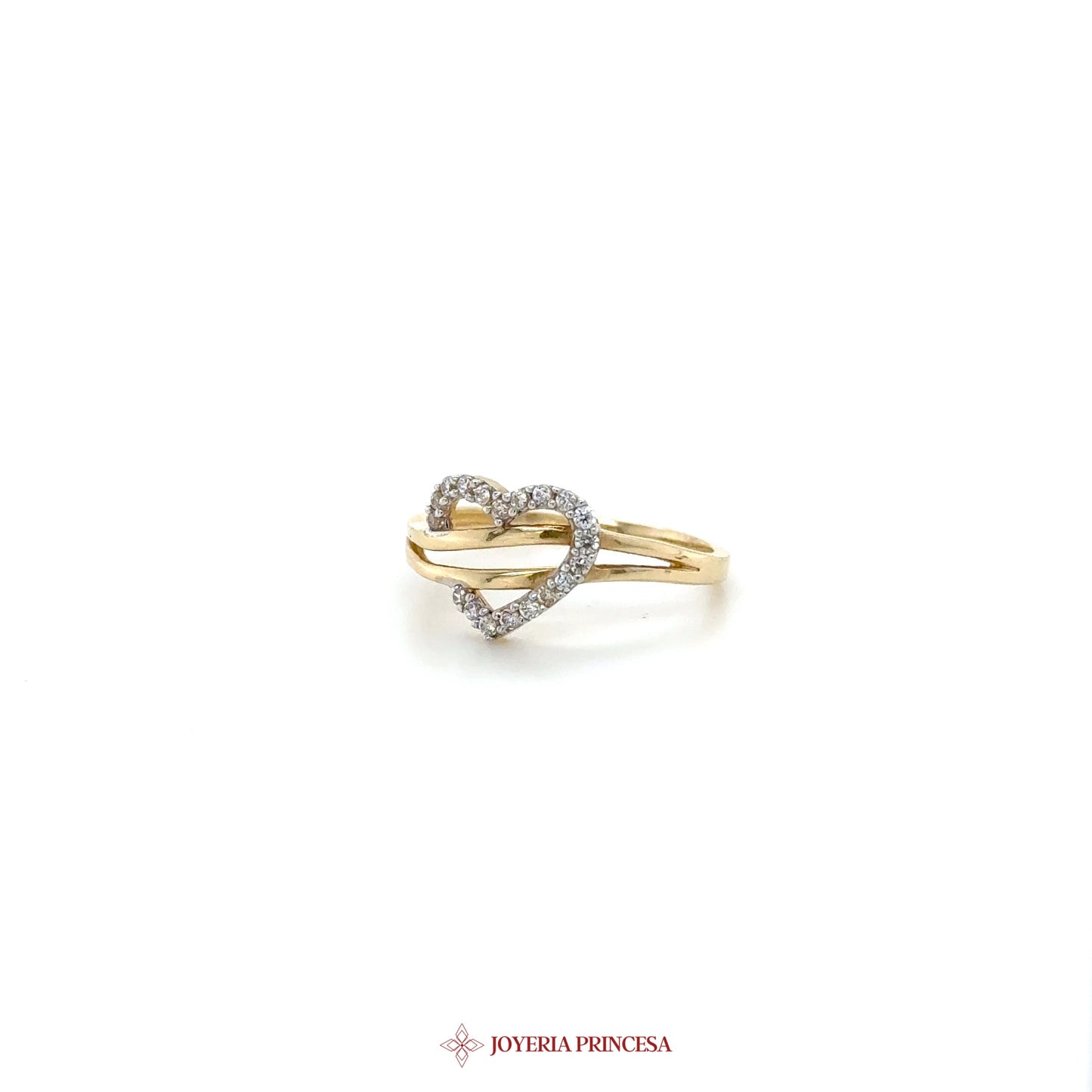 14K Gold Double Heart Ring with Zirconia