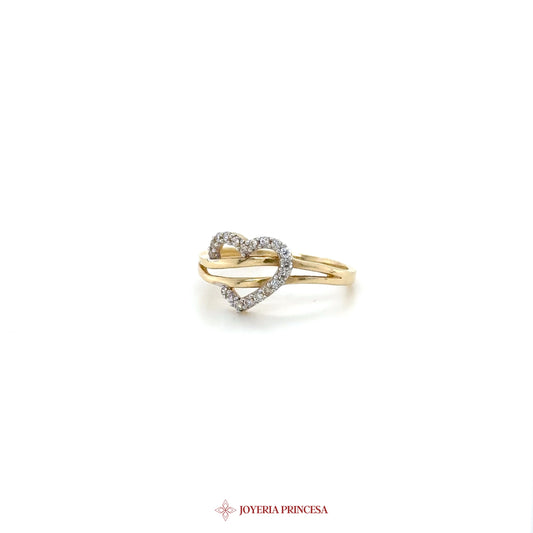 14K Gold Double Heart Ring with Zirconia