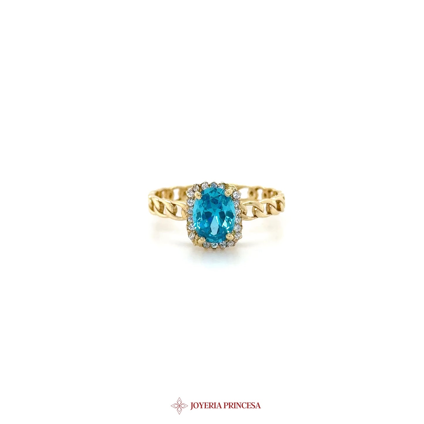 14K Gold Blue Zirconia Halo Ring (UN-1853)