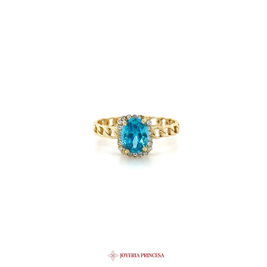 14K Gold Blue Zirconia Halo Ring (UN-1853)