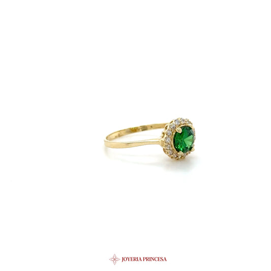14K Gold Green Zirconia Halo Ring (UN-1855)