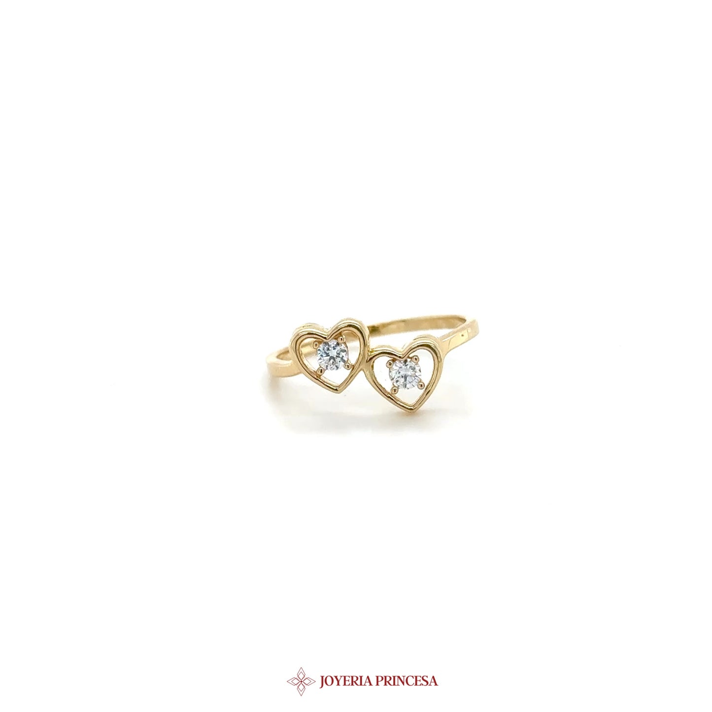 14K Gold Double Heart Ring with Zirconias (UN-1856)
