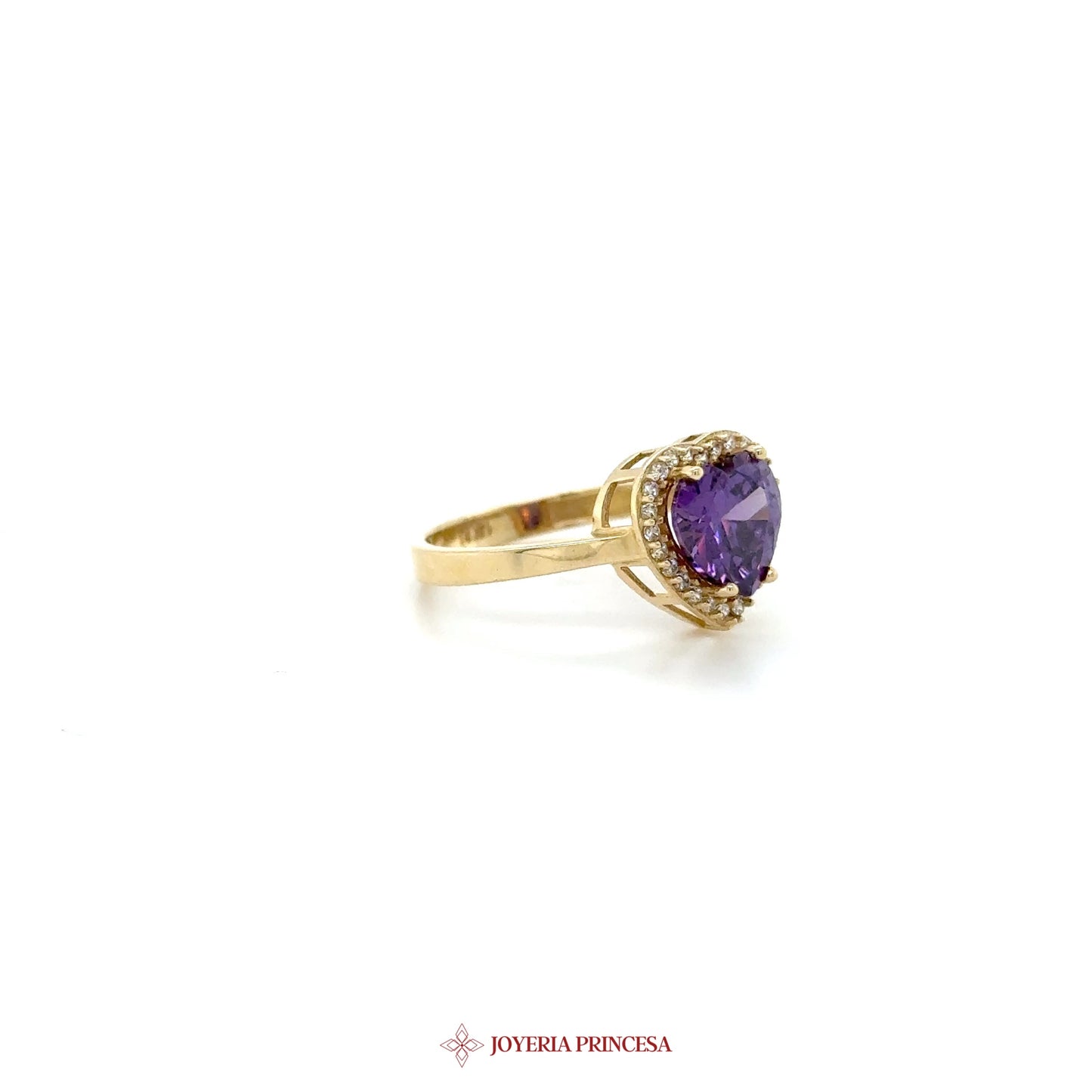 14K Gold Heart-Shaped Amethyst Ring with Zirconias