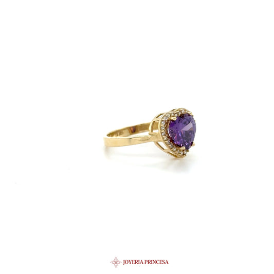 14K Gold Heart-Shaped Amethyst Ring with Zirconias