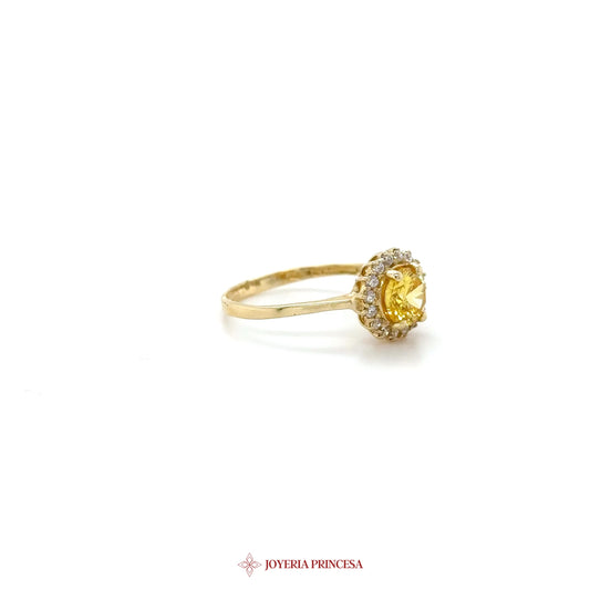 14K Yellow Gold Zirconia Halo Ring