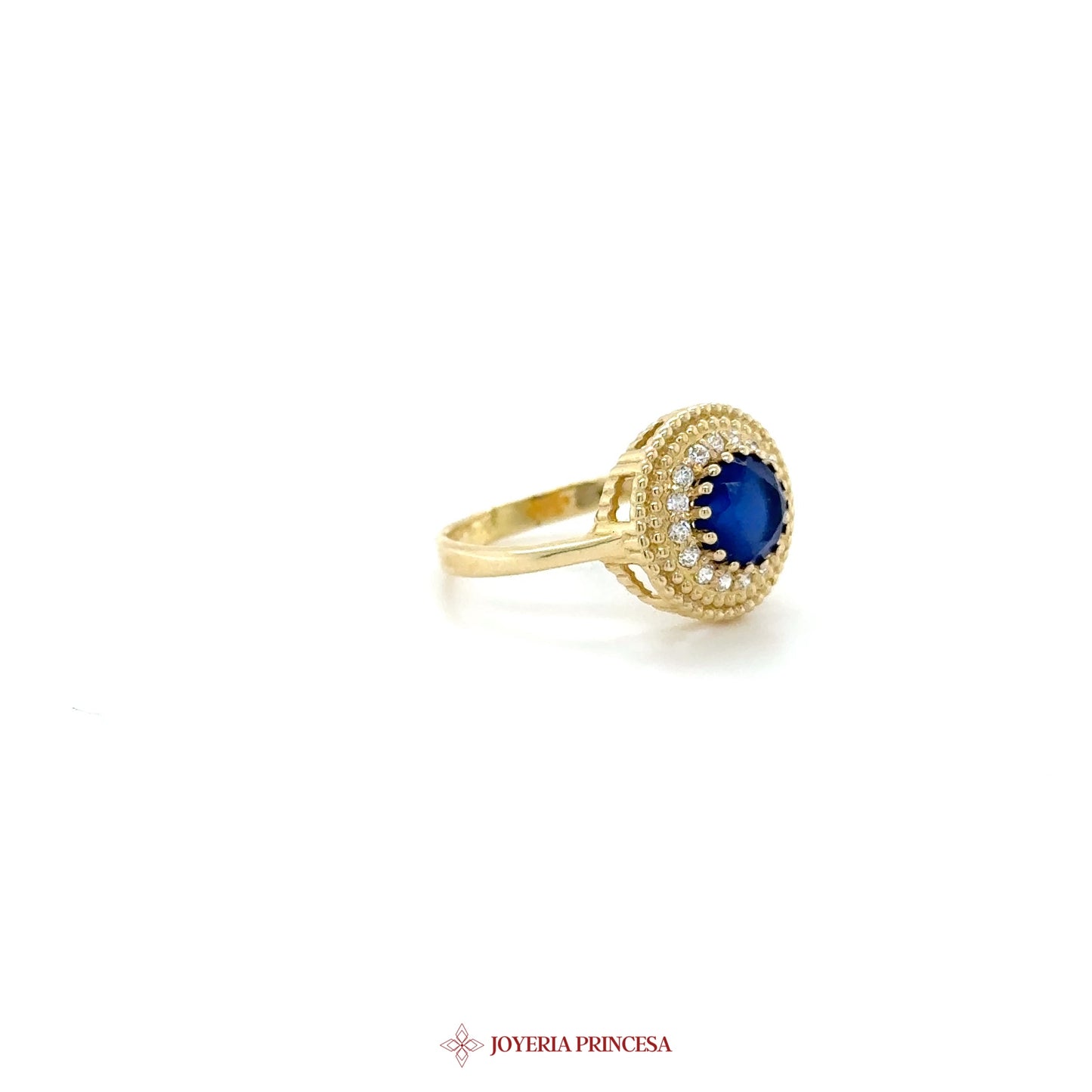 14K Gold Round Blue Zirconia Halo Ring