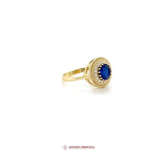 14K Gold Round Blue Zirconia Halo Ring