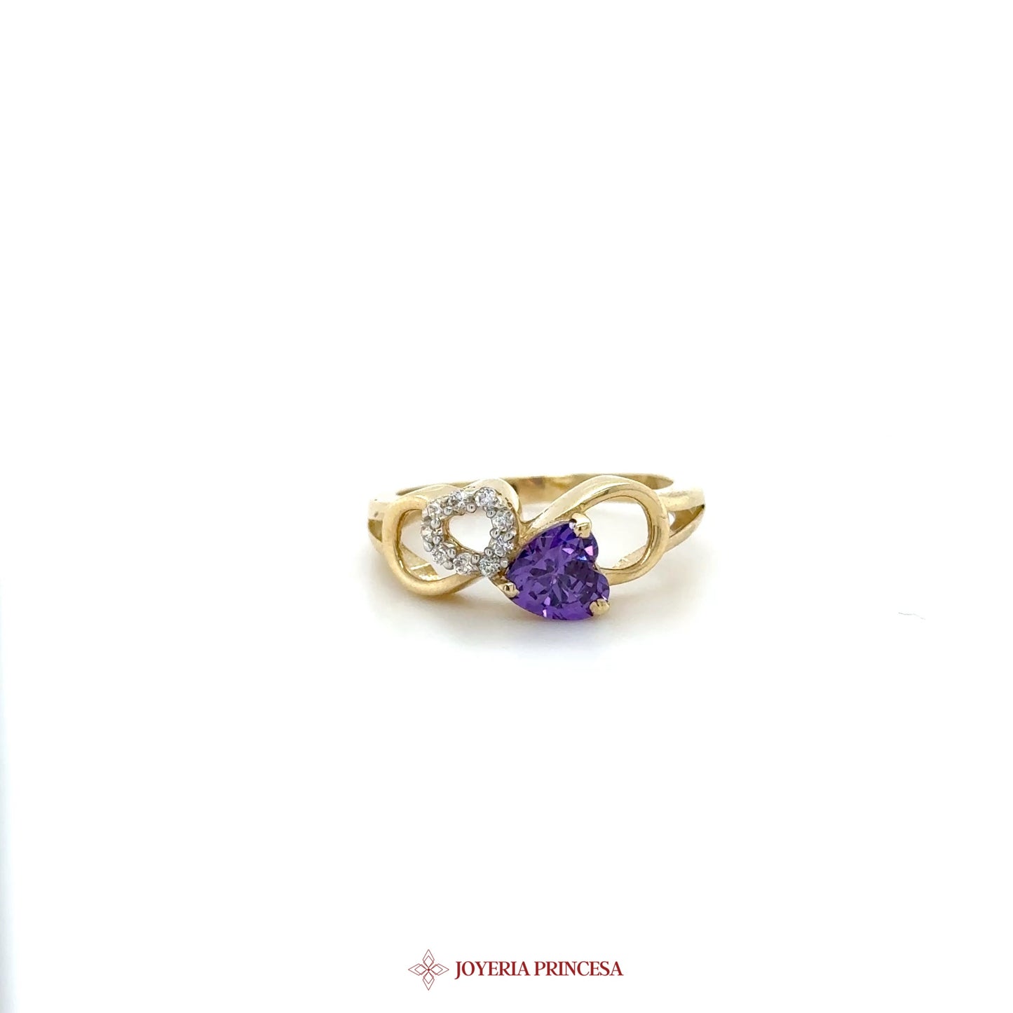 14K Gold Heart-Shaped Amethyst & CZ Ring