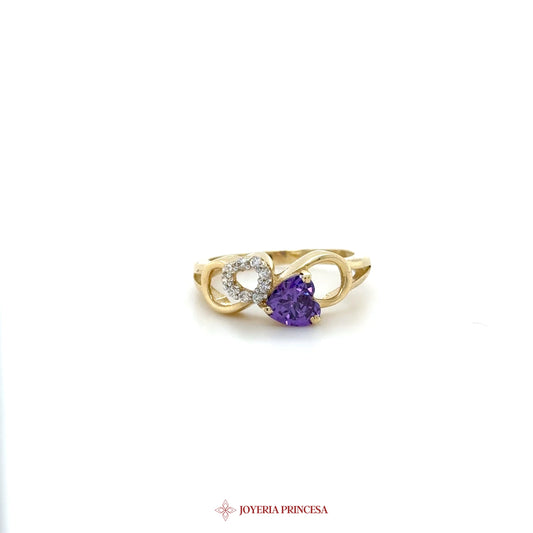 14K Gold Heart-Shaped Amethyst & CZ Ring