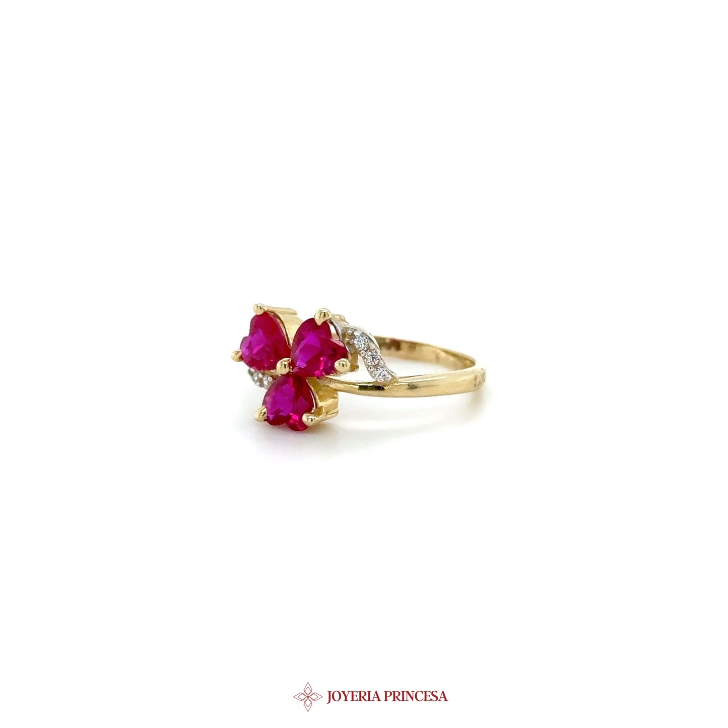 14K Gold Triple Ruby Cluster Ring