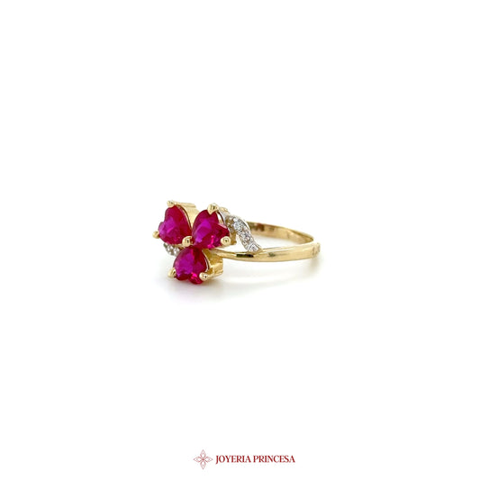 14K Gold Triple Ruby Cluster Ring