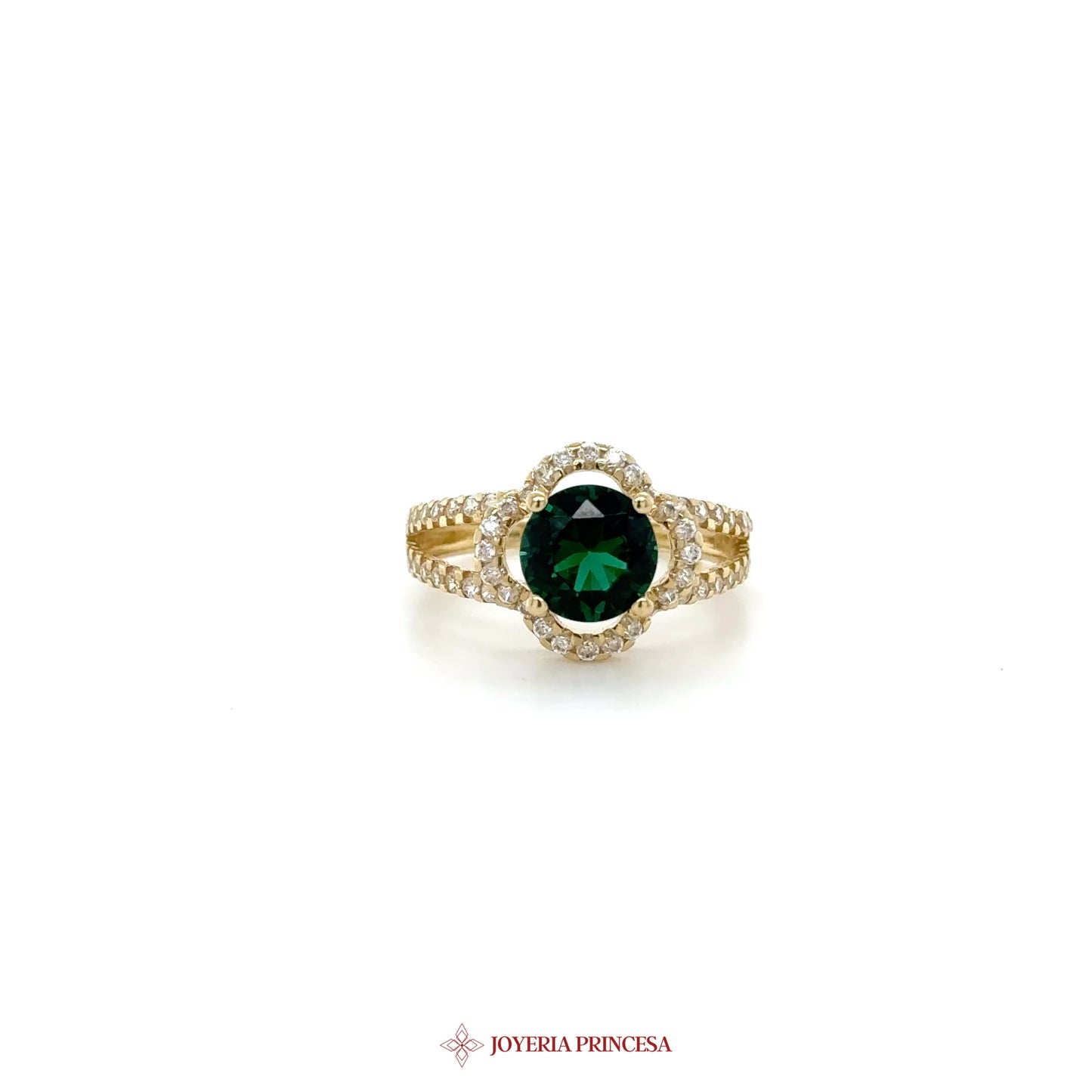 14K Gold Green Zirconia Floral Motif Ring