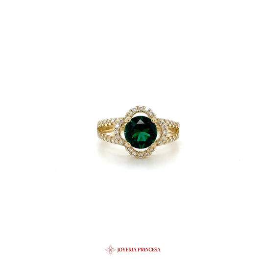 14K Gold Green Zirconia Floral Motif Ring