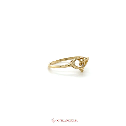 14K Gold Heart Motif Ring with Zirconia