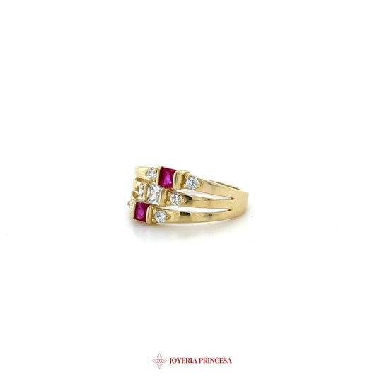 10K Gold Ring with Ruby and Zirconias
