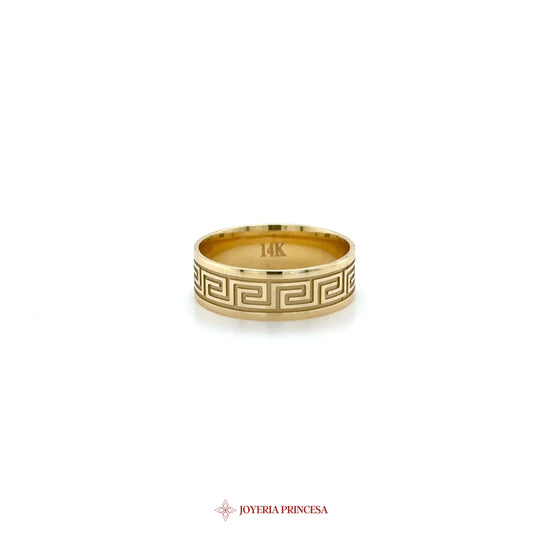 14K Gold Greek Key Design Band Ring