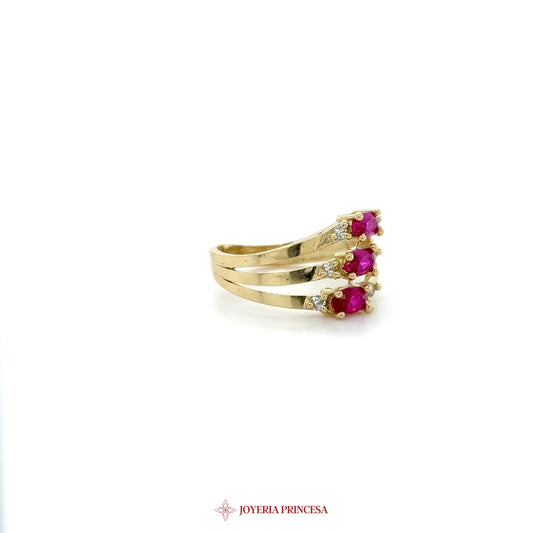 10K Yellow Gold Triple Ruby Ring