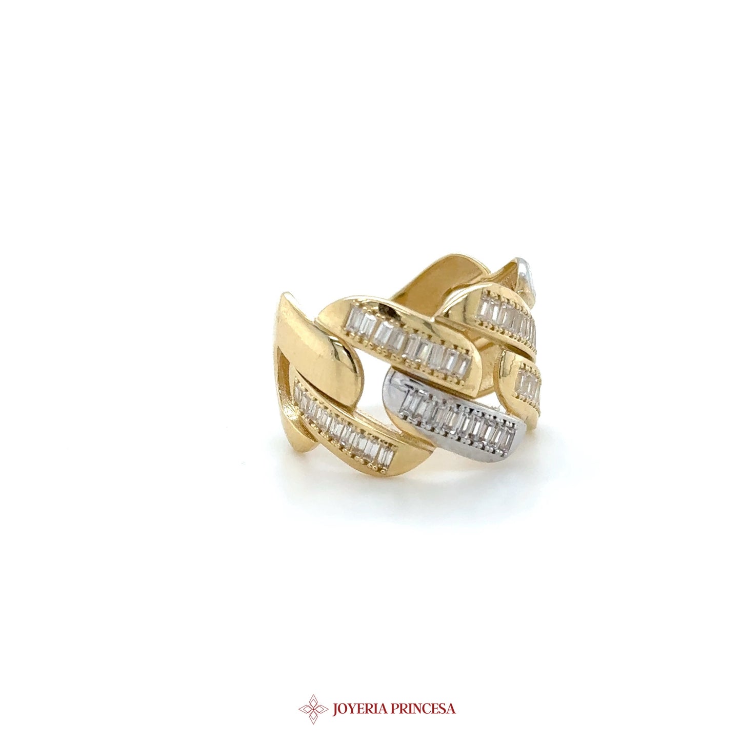 14K Gold Wave Design Ring with Zirconias