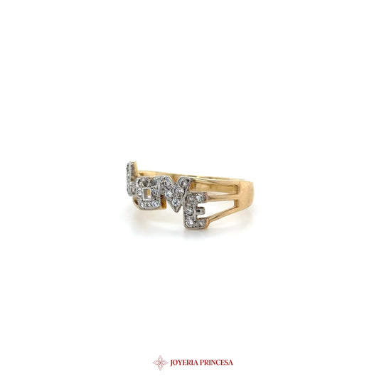 14K Gold 'LOVE' Ring with CZ Stones