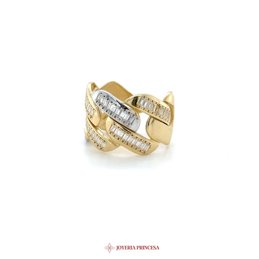 14K Gold Two-Tone Zigzag Band Ring with Zirconias