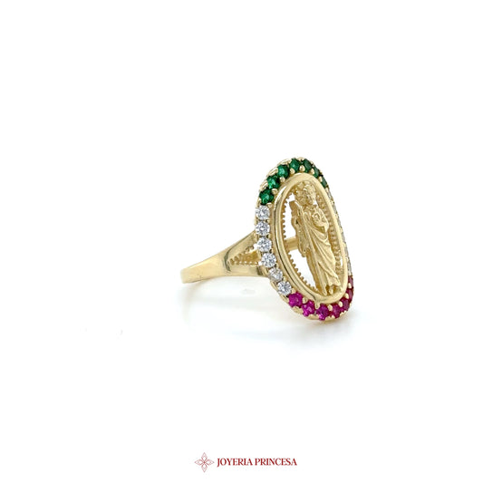 14K Gold San Judas Ring with Multicolor Zirconias