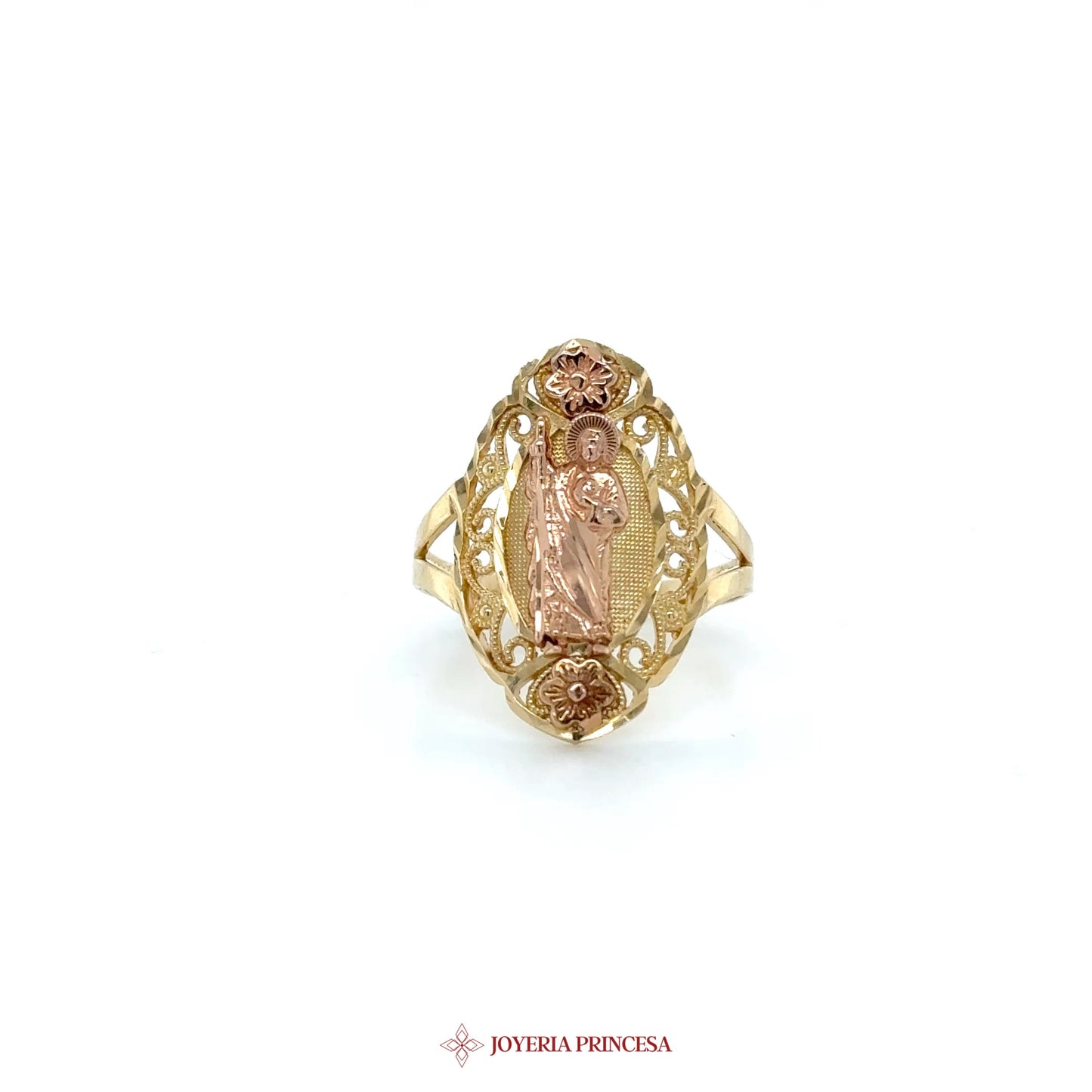 14K Gold San Judas with Floral Motif