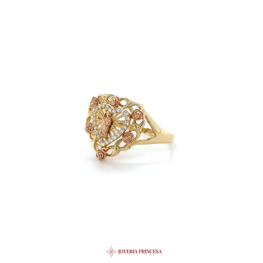 14K Heart-Shaped San Judas Ring with Zirconia Accents